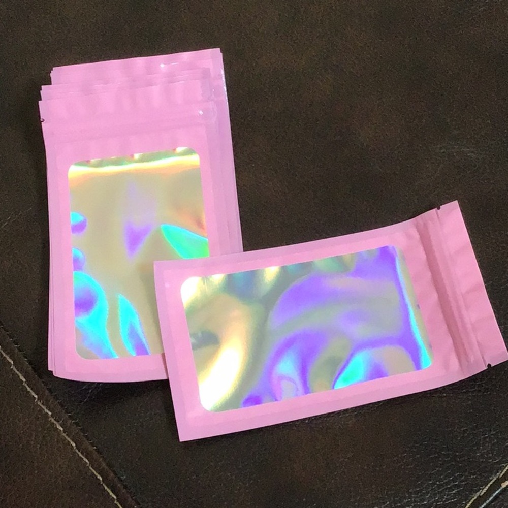 24 count Pink & Holographic Mylar Foil Bags Resealable Zipper Seal Pouch